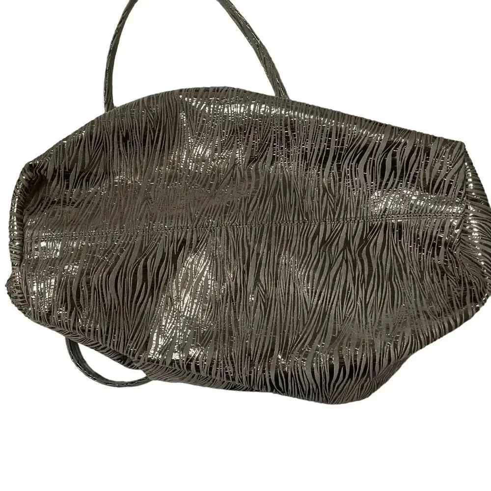 Carlos Falchi Fatto A Mano Tote Bag Metallic Silver Zebra Pouch Incuded